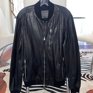 Leather All Saints Kino Bomber men’s jacket in size Large